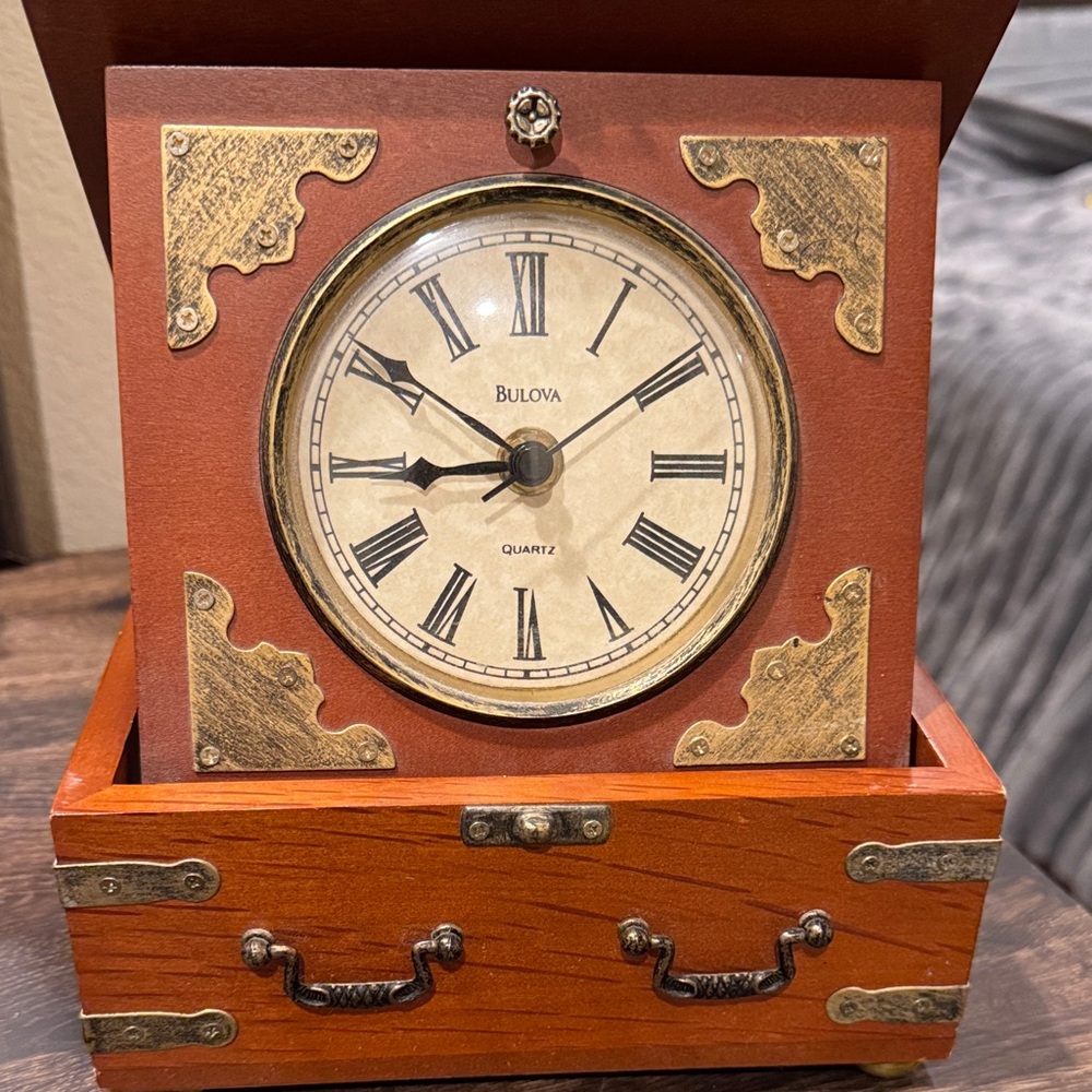 Bulova Rustic Brown and Gold table clock